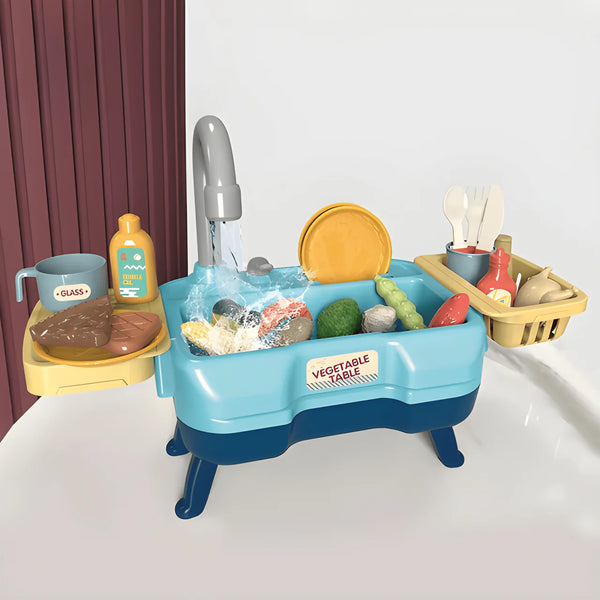 Kids Vegetable Washing Table - Pretend Play Kitchen Sink with Water Flow for Kids