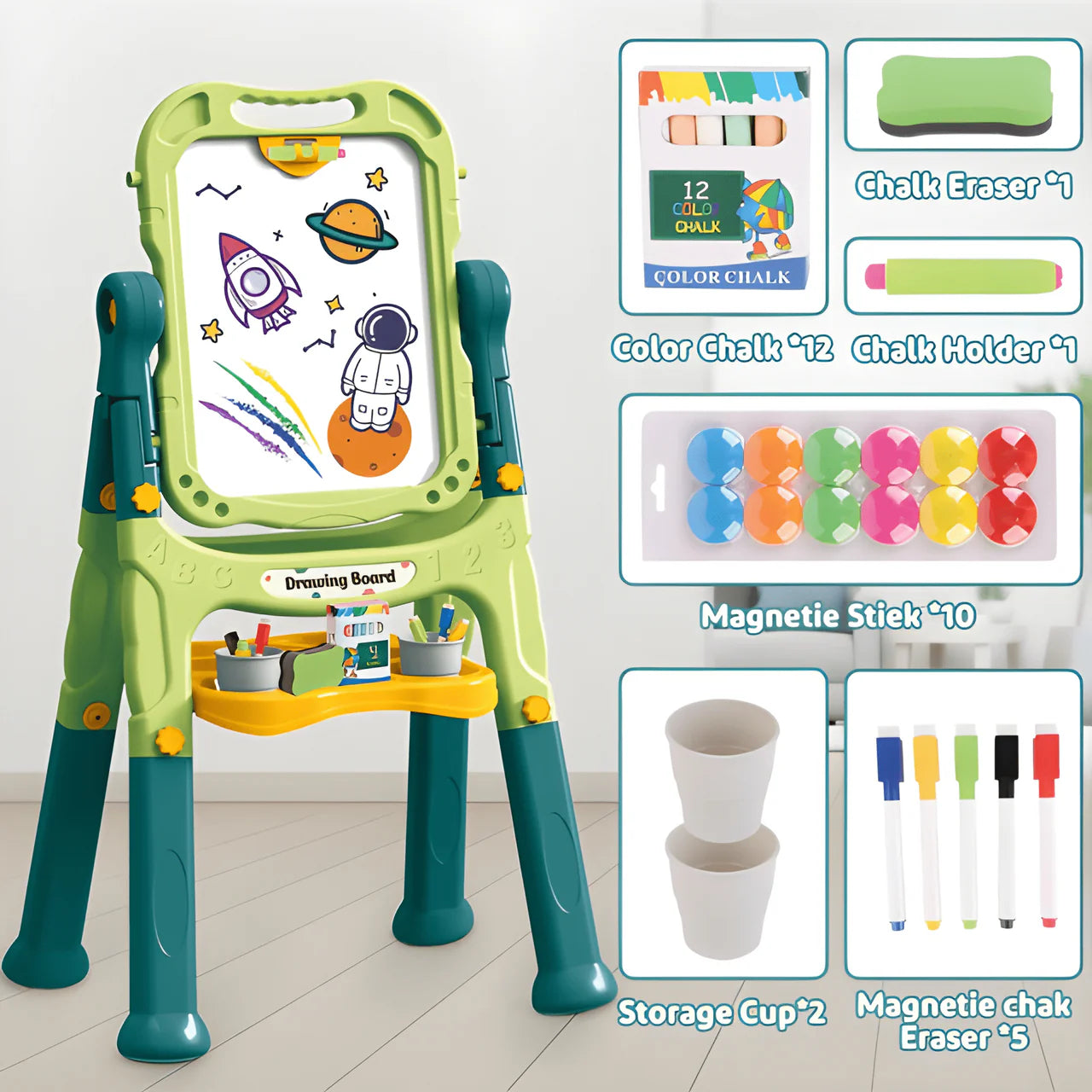 Astronomical Magnetic Easel Board - 2-in-1 Whiteboard & Chalkboard Drawing Set