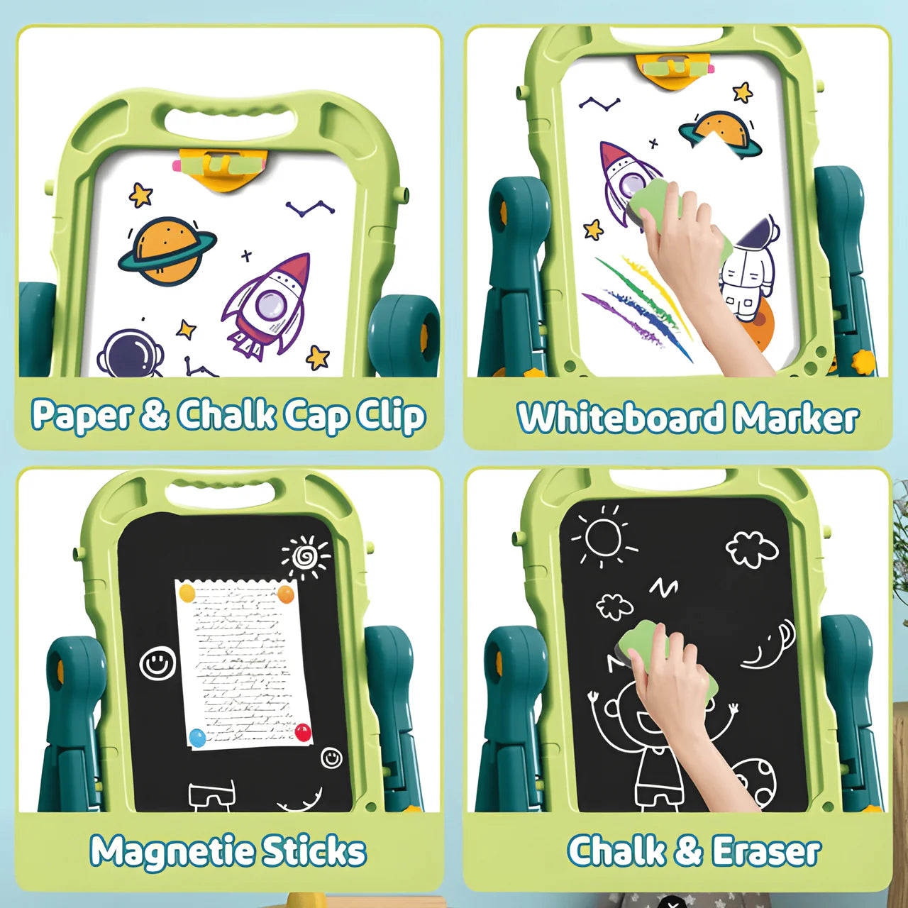 Astronomical Magnetic Easel Board - 2-in-1 Whiteboard & Chalkboard Drawing Set