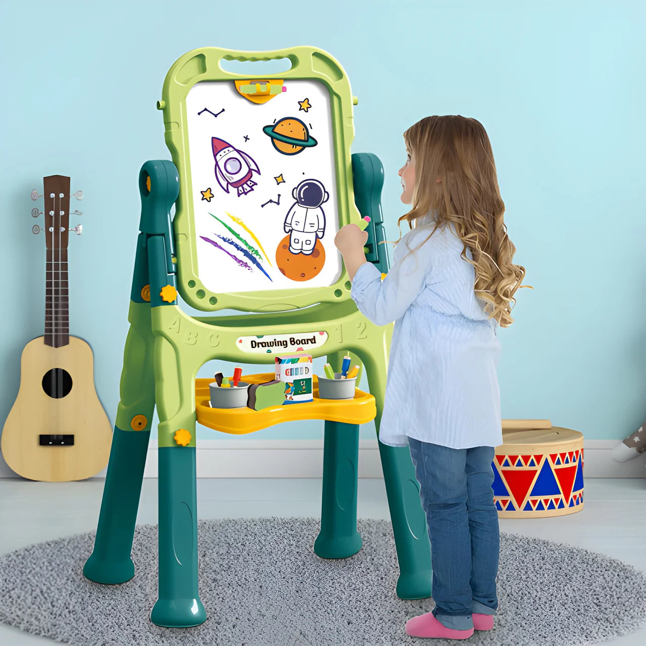 Astronomical Magnetic Easel Board - 2-in-1 Whiteboard & Chalkboard Drawing Set Main image