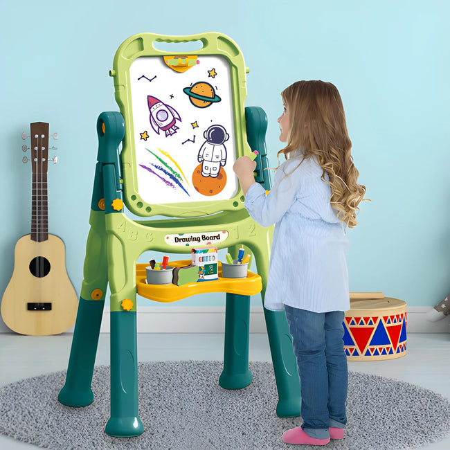 Astronomical Magnetic Easel Board - 2-in-1 Whiteboard & Chalkboard Drawing Set Hover Image