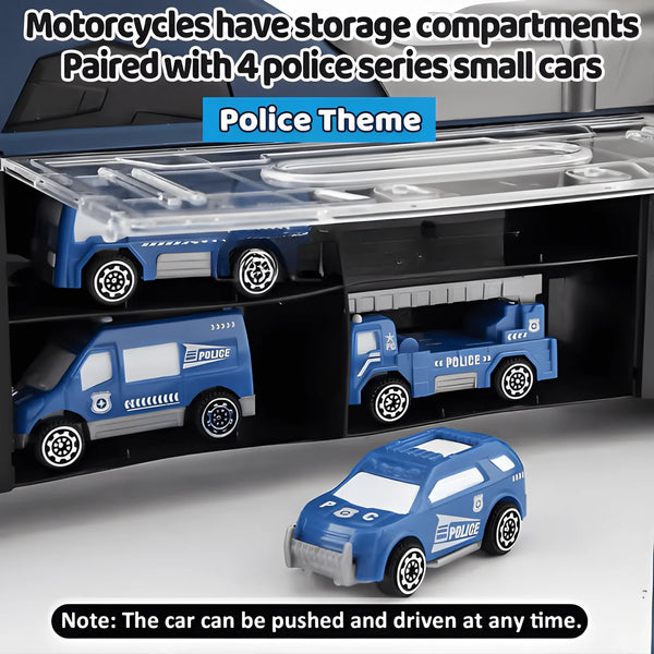 Transport Truck with 4 Mini Police Vehicles