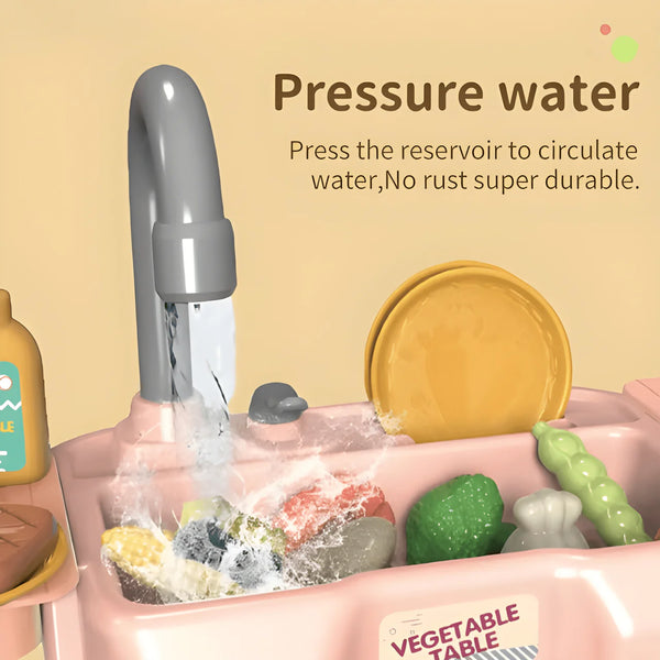 Kids Vegetable Washing Table - Pretend Play Kitchen Sink with Water Flow for Kids