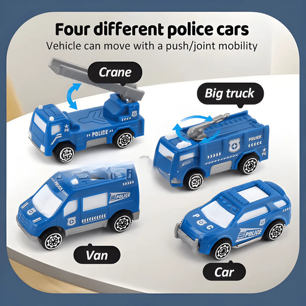 Transport Truck with 4 Mini Police Vehicles