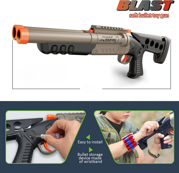 Tactical Double Barrel Foam Dart Blaster - Pump-Action with Shell Ejection