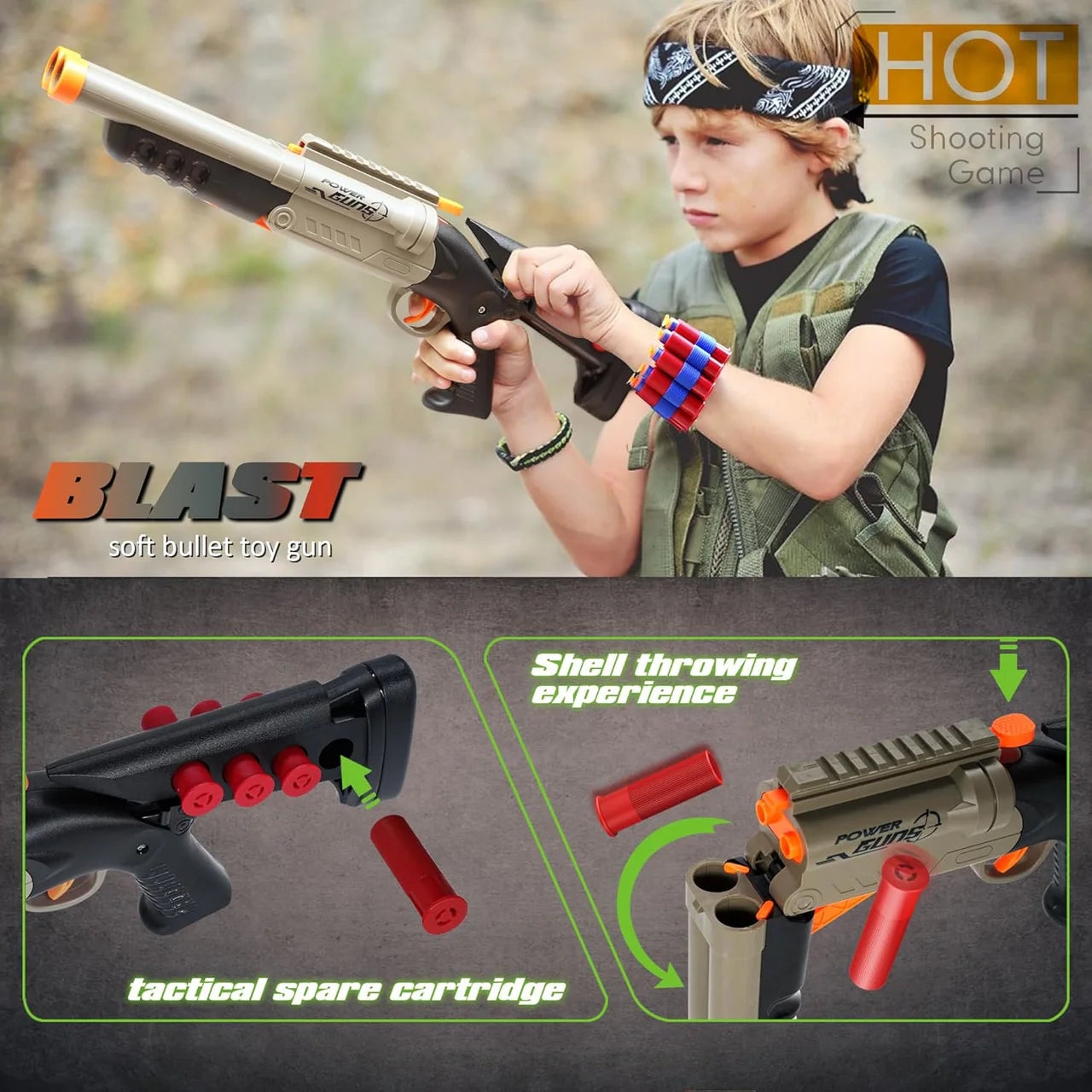 Tactical Double Barrel Foam Dart Blaster - Pump-Action with Shell Ejection Main image