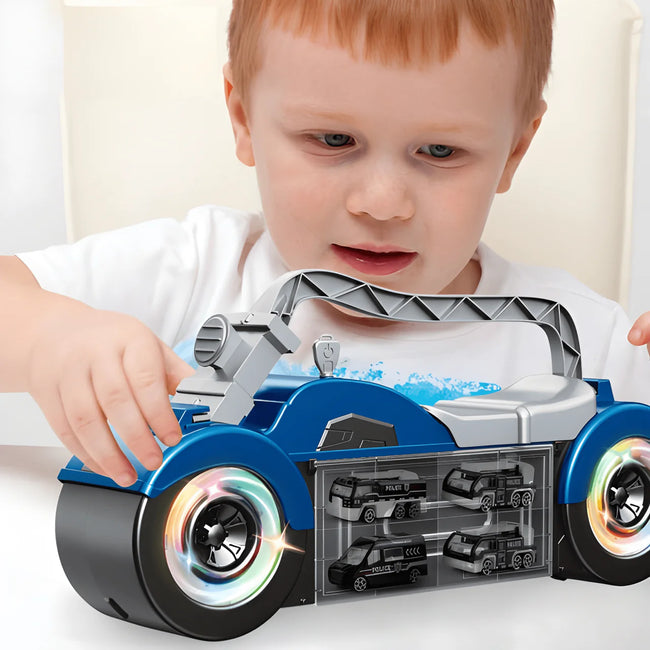 Transport Truck with 4 Mini Police Vehicles Hover Image