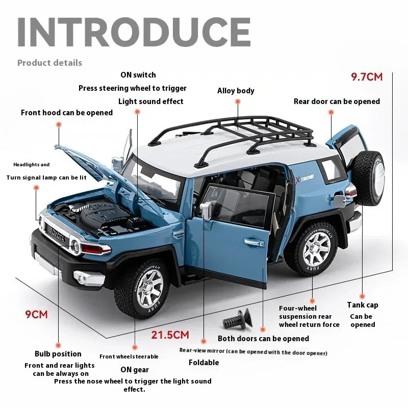 1:24 Scale Toyota FJ Cruiser Diecast Model - Metal Car with Lights & Pull-Back Action