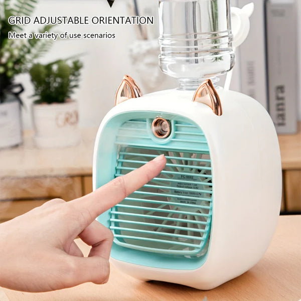 Portable Mini Air Conditioning Fan - Desk Misting Fan With 1200mAh Battery, USB Type-C Charging