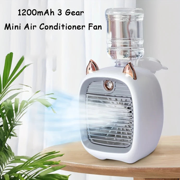 Portable Mini Air Conditioning Fan - Desk Misting Fan With 1200mAh Battery, USB Type-C Charging