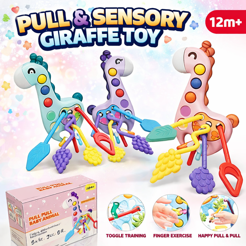 Pull & Sensory Giraffe Toy - Hand-Eye Coordination Trainer for Babies