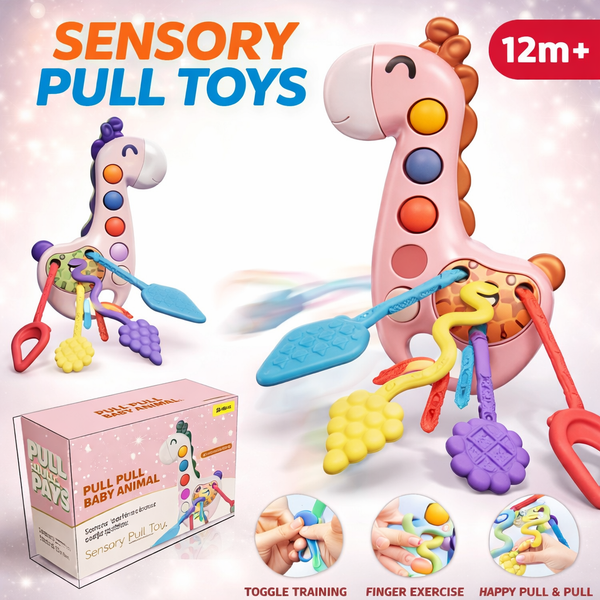 Pull & Sensory Giraffe Toy - Hand-Eye Coordination Trainer for Babies