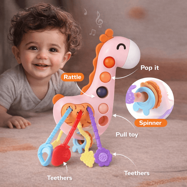 Pull & Sensory Giraffe Toy - Hand-Eye Coordination Trainer for Babies
