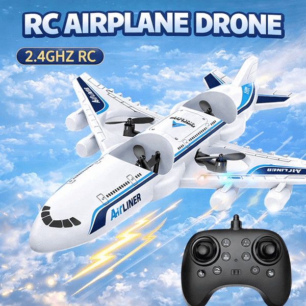 2.4GHz RC Airplane - Remote Control Airliner Drone with LED Lights