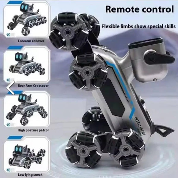 Remote & Watch Control Stunt Robot Dog - RC Spray Dog with 8-Wheel Drive