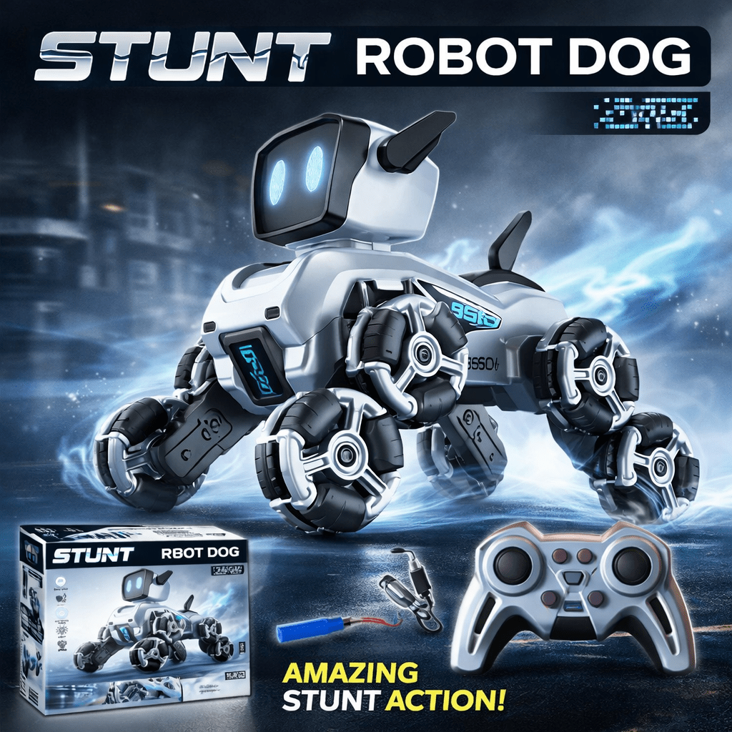 Remote & Watch Control Stunt Robot Dog - RC Spray Dog with 8-Wheel Drive Main image