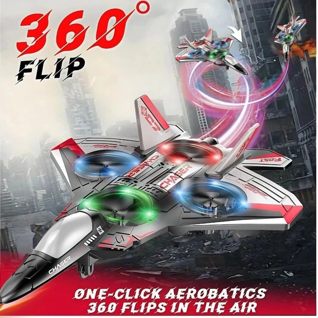 RC Fighter Jet Drone - Remote Control Helicopter with LED Lights & Stunt Flying