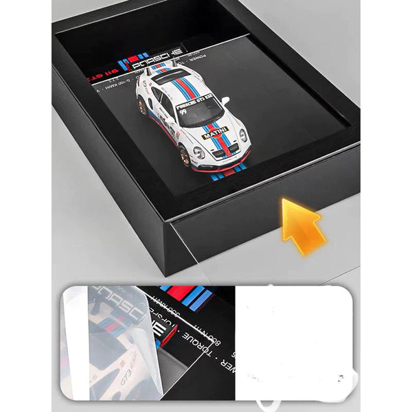 1:32 Scale Porsche Die-Cast Model Car - Sports Car with 3D Wooden Frame Display