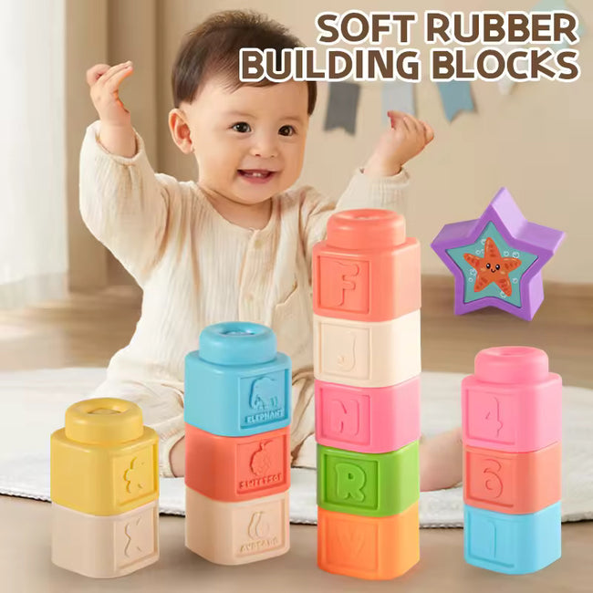 Soft Rubber Building Blocks - 16-Piece 3D Construction Set for Kids Hover Image
