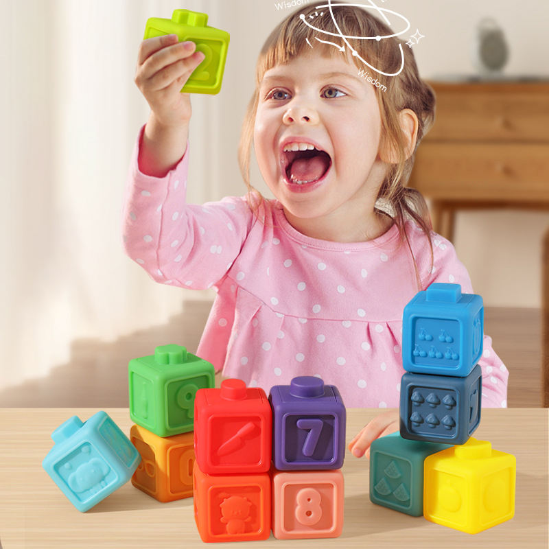 Soft Rubber Building Blocks - 16-Piece 3D Construction Set for Kids
