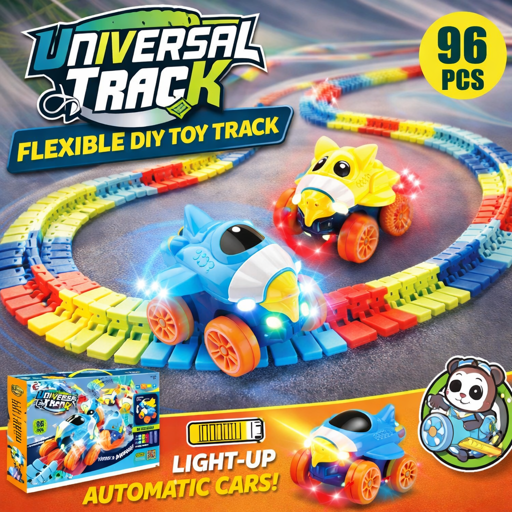 Universal Flex Track Set - 96-Piece DIY Racing Track with Light-Up Car