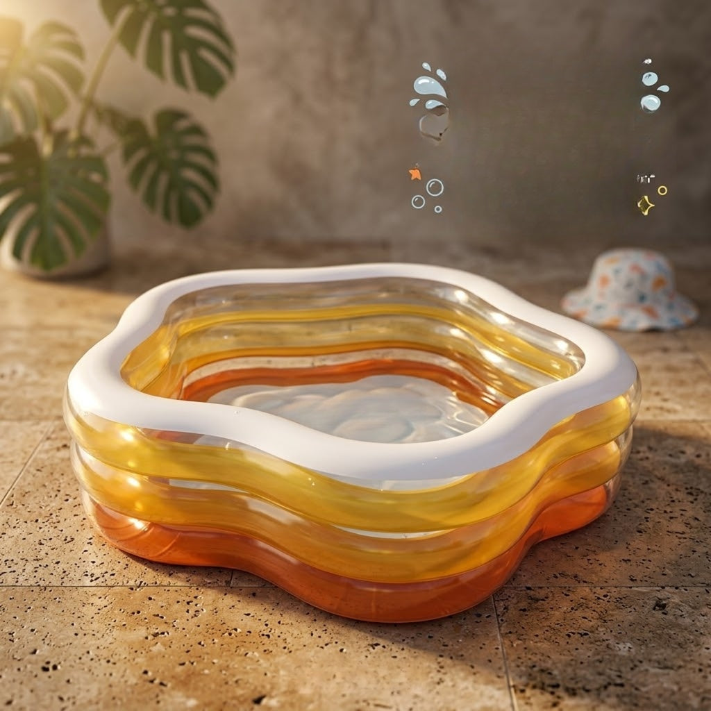 Sunset Orange Large Inflatable Family Pool | Rectangular Outdoor Swimming Pool for Kids & Adults